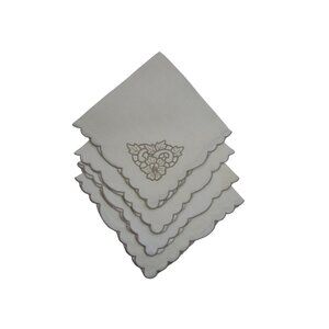 Vintage Madeira Cutwork Ivory Linen Taupe Embroidery Napkins Minor Stains Four G
